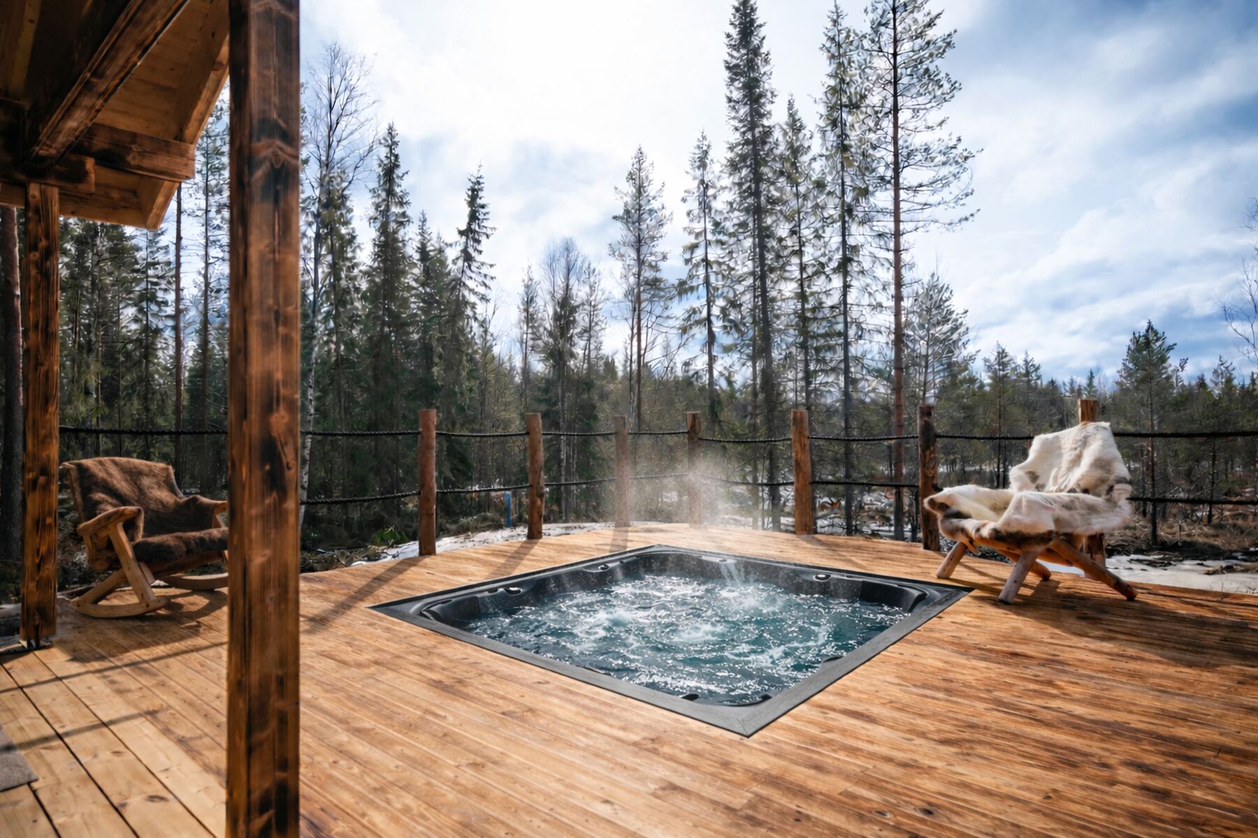 Cottage outdoor jacuzzi deck